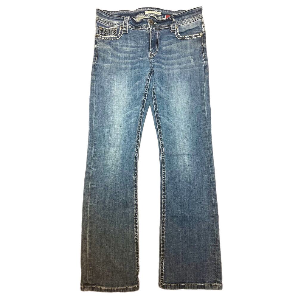 Stetson Hollywood Flare Jeans Embroidered Pockets Low Rise 10 Long